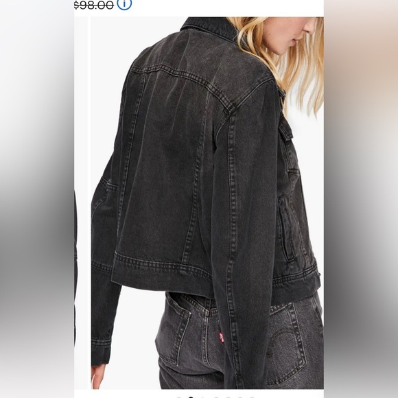Free People-black denim jacket-size S-distressed-EUC - Picture 11 of 11